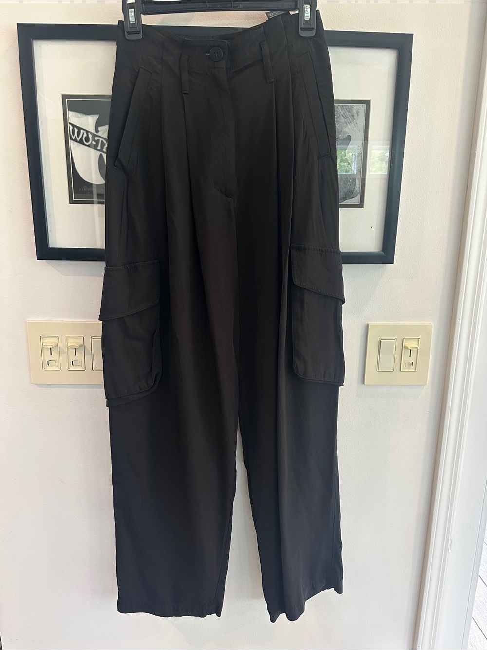 COS black pleated cargo pants size 4